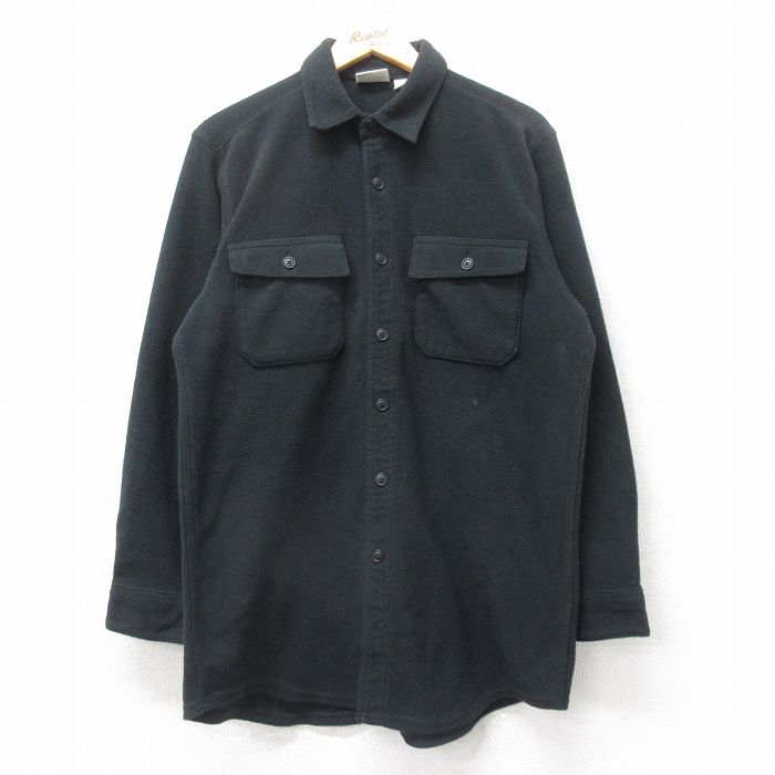 L★古着 エルエルビーン LLBEAN 長袖 ブランド シャツ メンズ 00年代 00s フリース ロング丈 黒 ブラック 25sep03 中古 トップス