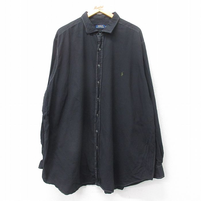 ラルフローレン 長袖シャツ ワンポイントロゴ ブラック XL | 古着