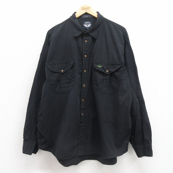 XL★古着 ドッカーズ 長袖 ブランド シャツ メンズ 90年代 90s ワンポイントロゴ 大きいサイズ コットン 黒 ブラック 【spe】 25sep05 中古 トップス