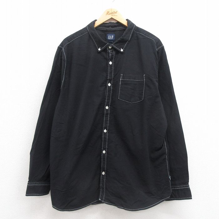 XL★古着 ギャップ GAP 長袖 ブランド シャツ メンズ ボタンダウン 黒 ブラック 25sep05 中古 トップス