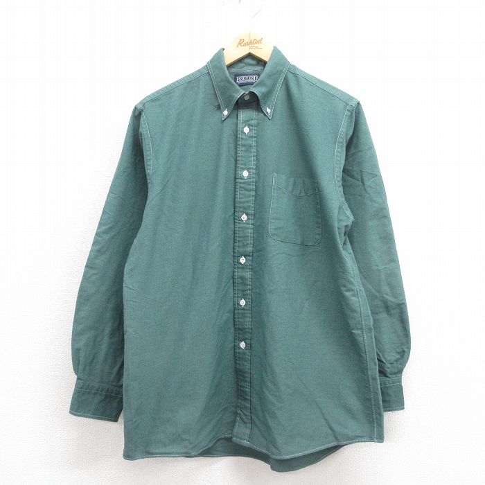L★古着 ランズエンド 長袖 ブランド シャツ メンズ 90年代 90s オックスフォード ボタンダウン 緑 グリーン 25sep05 中古 トップス