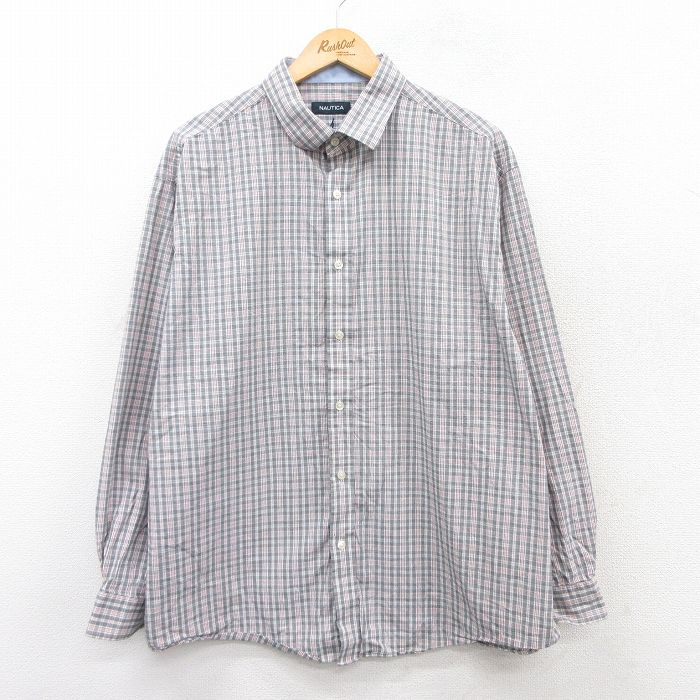 【20%OFF】XL★古着 ノーティカ NAUTICA 長袖 ブランド シャツ メンズ 白他 ホワイト チェック 25sep09 中古 トップス