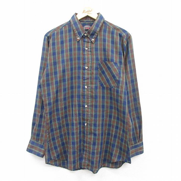 M★古着 リーバイス Levis 長袖 ブランド シャツ メンズ 80年代 80s ビッグE BIGE ボタンダウン 紺他 ネイビー チェック 25sep09 中古 トップス