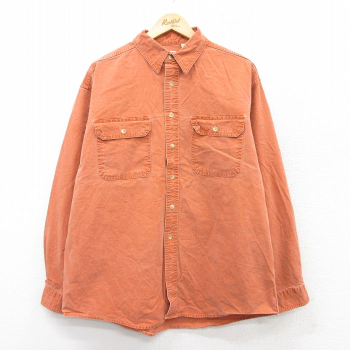 XL★古着 エルエルビーン LLBEAN 長袖 ブランド シャツ メンズ 00年代 00s コットン カナダ製 オレンジ系 25sep09 中古 トップス