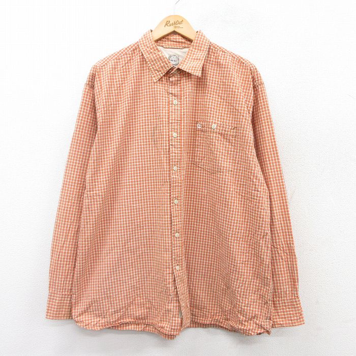 【20%OFF】XL★古着 ティンバーランド 長袖 ブランド シャツ メンズ ワンポイントロゴ コットン オレンジ他 チェック 25sep09 中古 トップス