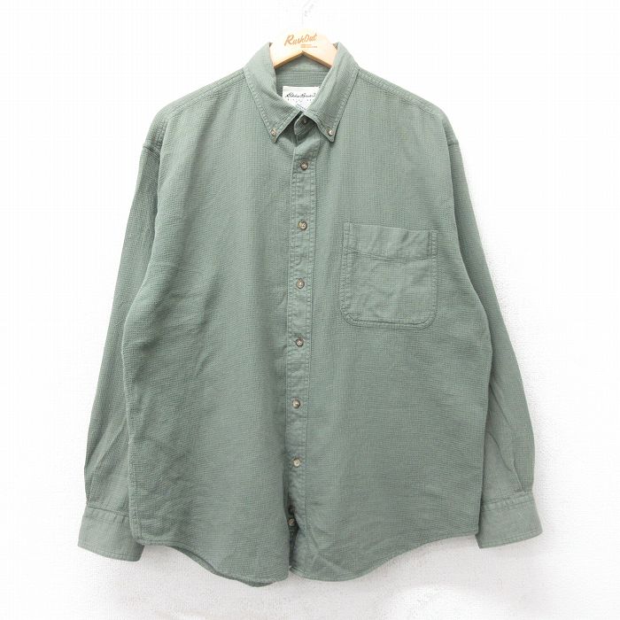 XL★古着 エディーバウアー 長袖 ブランド シャツ メンズ 00年代 00s コットン ボタンダウン 緑系 グリーン 25sep10 中古 トップス