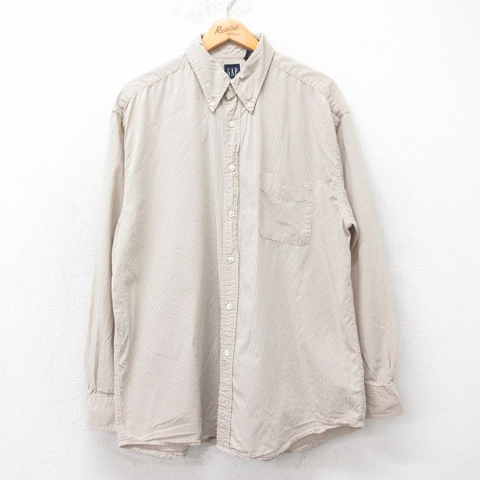 XL★古着 ギャップ GAP 長袖 ブランド シャツ メンズ ロング丈 コットン ボタンダウン ベージュ他 カーキ チェック 25sep10 中古 トップス