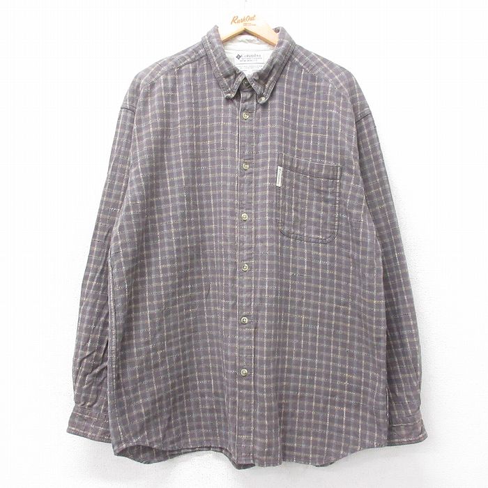 XL★古着 コロンビア COLUMBIA 長袖 ブランド シャツ メンズ 00年代 00s 大きいサイズ ロング丈 コットン ボタンダウン グレー他 チェック 25sep10 中古 トップス