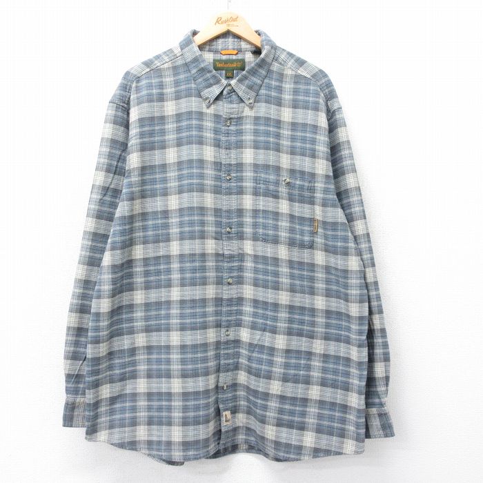 【20%OFF】XL★古着 ティンバーランド 長袖 ブランド シャツ メンズ 00年代 00s 大きいサイズ ロング丈 コットン ボタンダウン 紺他 ネイビー チェック 25sep11 中古 トップス