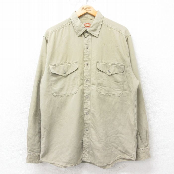 XL★古着 バナナリパブリック BANANA REPUBLIC 長袖 ブランド シャツ メンズ 80年代 80s ヘリンボーン コットン ベージュ系 カーキ 【spe】 25sep11 中古 トップス