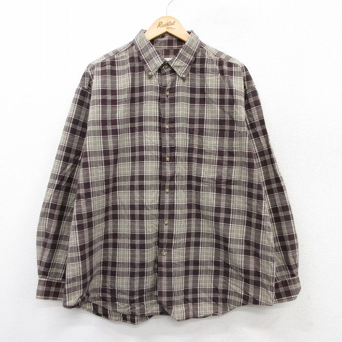 XL★古着 エディーバウアー 長袖 ブランド シャツ メンズ 00年代 00s 大きいサイズ コットン ボタンダウン 茶他 ブラウン チェック 25sep16 中古 トップス