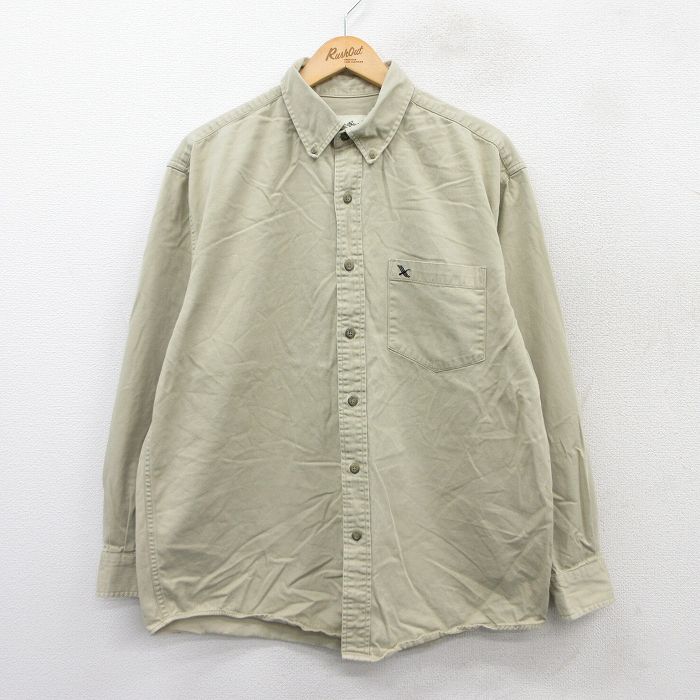 L★古着 エディーバウアー 長袖 ブランド シャツ メンズ 00年代 00s 鳥 コットン ボタンダウン ベージュ カーキ 25sep16 中古 トップス