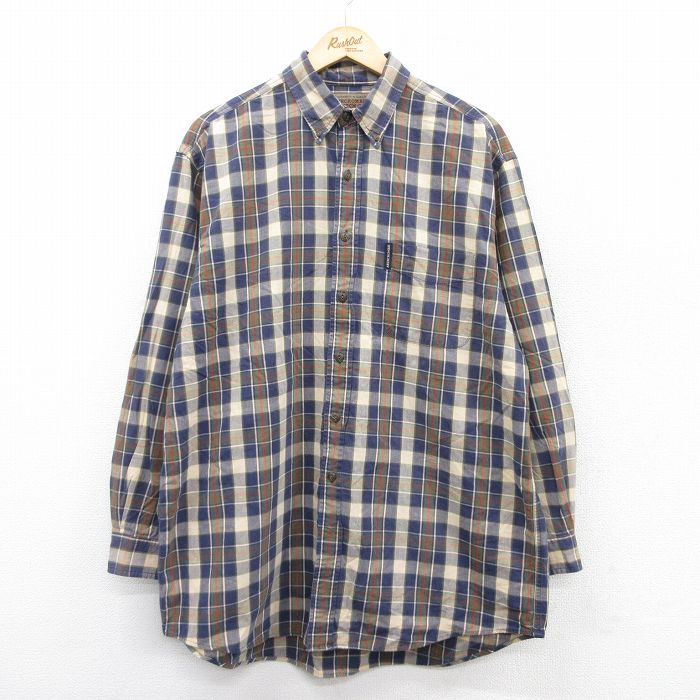 XL★古着 アバクロンビー Abercrombie&fitch 長袖 ブランド シャツ メンズ 90年代 90s BIG SHIRT ロング丈 コットン ボタンダウン 紺他 ネイビー チェック 25sep16 中古 トップス