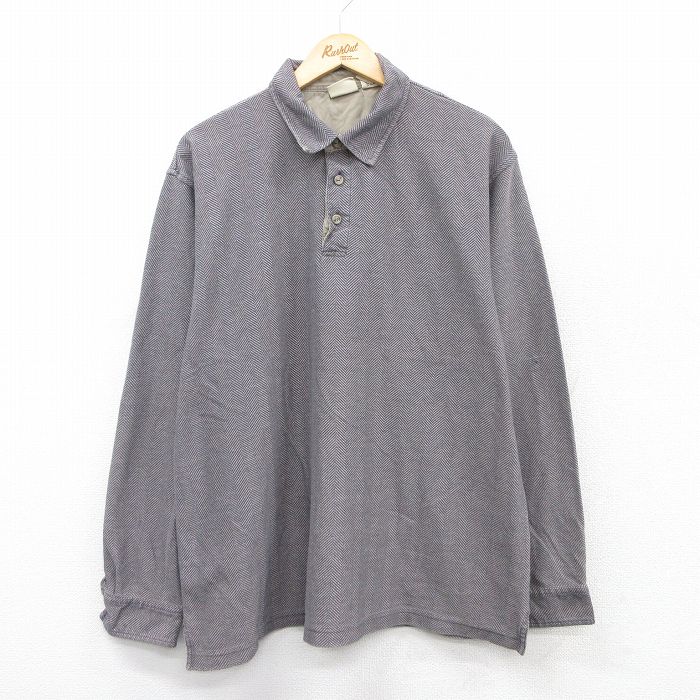 XL★古着 エルエルビーン LLBEAN 長袖 ブランド ポロ シャツ メンズ 00年代 00s ヘリンボーン コットン グレー他 25sep16 中古 トップス