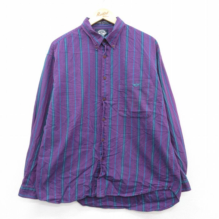 XL★古着 ドッカーズ 長袖 ブランド シャツ メンズ 90年代 90s 大きいサイズ コットン ボタンダウン USA製 紫他 パープル ストライプ 【spe】 25sep16 中古 トップス