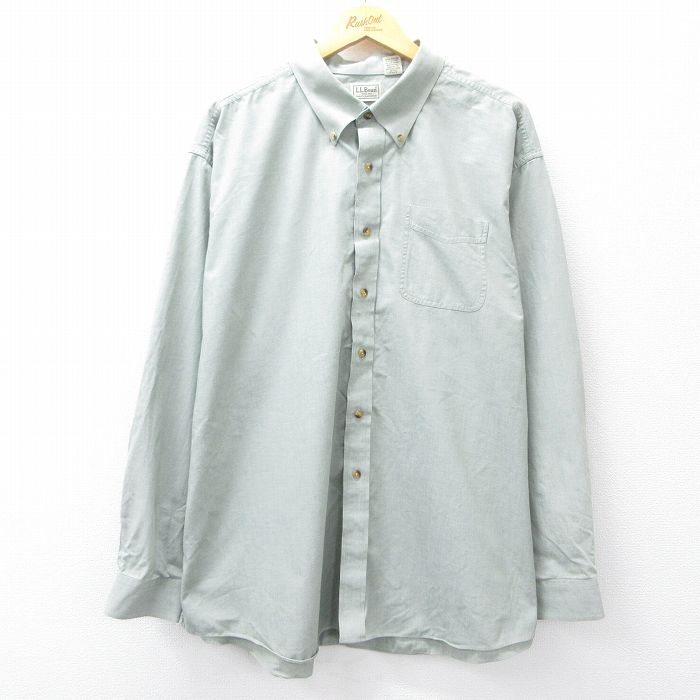 【20%OFF】XL★古着 エルエルビーン LLBEAN 長袖 ブランド シャツ メンズ 00年代 00s 大きいサイズ ロング丈 コットン ボタンダウン 緑系 グリーン 25sep18 中古 トップス