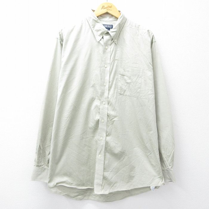 XL★古着 ランズエンド 長袖 ブランド シャツ メンズ 00年代 00s 大きいサイズ ロング丈 コットン ボタンダウン 緑系 グリーン 25sep18 中古 トップス