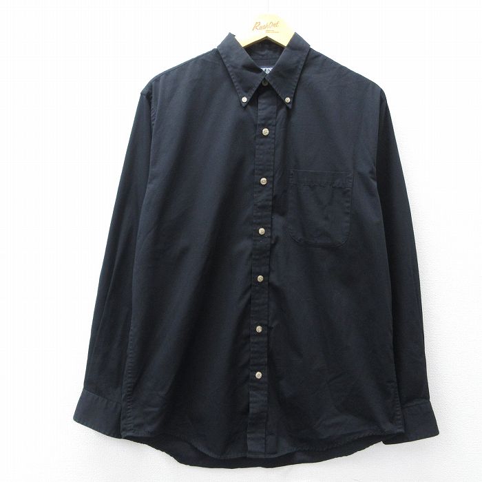 L★古着 ランズエンド 長袖 ブランド シャツ メンズ 00年代 00s 黒 ブラック 25sep18 中古 トップス