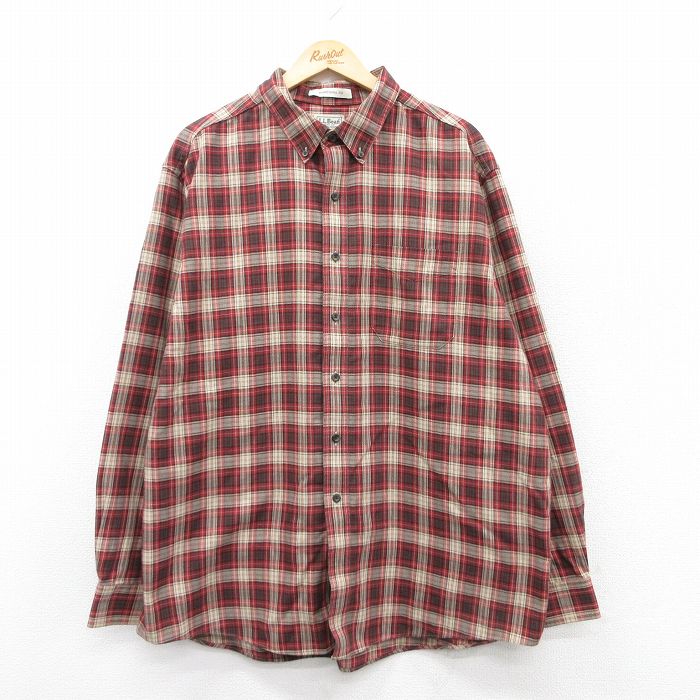 XL★古着 エルエルビーン LLBEAN 長袖 ブランド シャツ メンズ 00年代 00s 大きいサイズ コットン ボタンダウン エンジ他 チェック 25sep20 中古 トップス