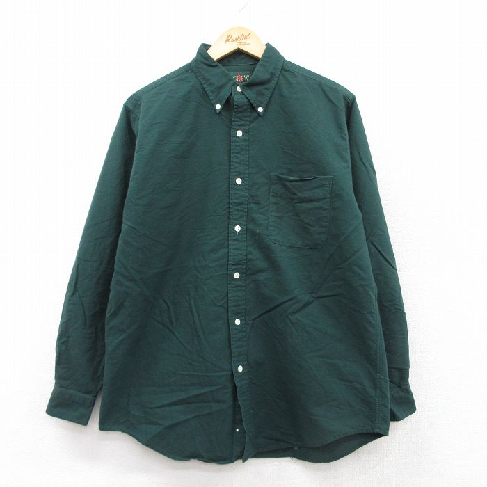L★古着 ジェイクルー J.CREW 長袖 ブランド シャツ メンズ 90年代 90s コットン ボタンダウン 緑 グリーン 25sep20 中古 トップス