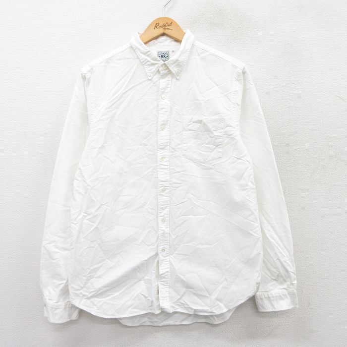 M★古着 ラルフローレン Ralph Lauren ダブルアールエル 長袖 ブランド シャツ メンズ オックスフォード コットン ボタンダウン 白 ホワイト 25sep20 中古 トップス