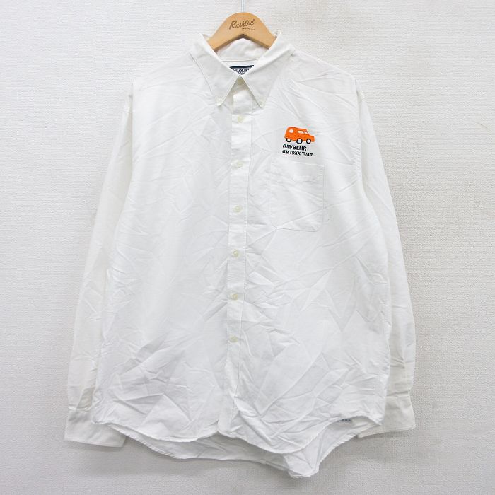 XL★古着 ランズエンド 長袖 ブランド シャツ メンズ 00年代 00s GM 車 大きいサイズ ボタンダウン 白 ホワイト 25sep20 中古 トップス