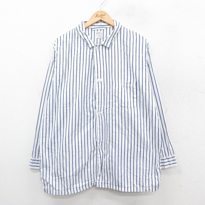 XL★古着 ブルックスブラザーズ BROOKS BROTHERS 長袖 ブランド シャツ メンズ 90年代 90s 大きいサイズ コットン USA製 白他 ホワイト ストライプ 【spe】 25sep22 中古 トップス