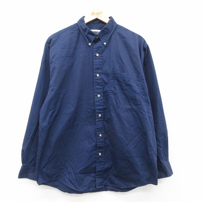 XL★古着 エディーバウアー 長袖 ブランド シャツ メンズ 00年代 00s コットン ボタンダウン 紺 ネイビー 25sep22 中古 トップス