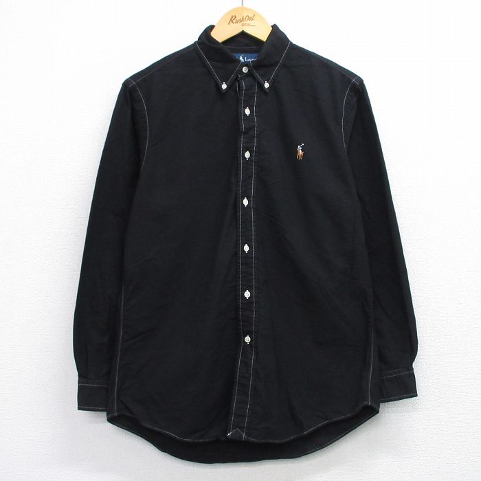 M★古着 ラルフローレン Ralph Lauren 長袖 ブランド シャツ メンズ 90年代 90s ワンポイントロゴ コットン ボタンダウン 黒 ブラック 25sep25 中古 トップス
