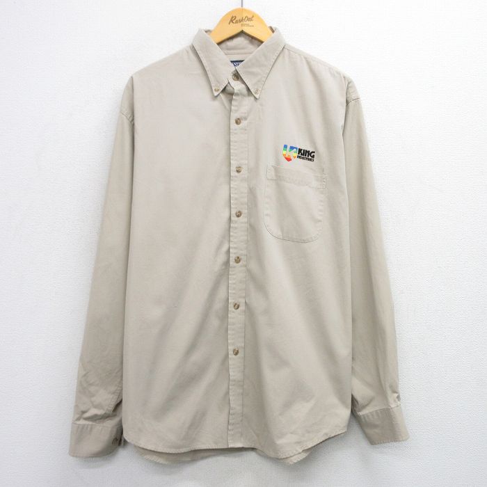 XL★古着 ランズエンド 長袖 ブランド シャツ メンズ 00年代 00s KING 大きいサイズ ロング丈 コットン ボタンダウン ベージュ カーキ 25sep25 中古 トップス