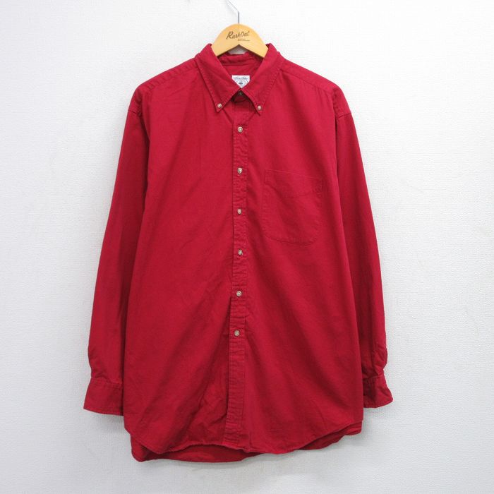 XL★古着 ブルックスブラザーズ BROOKS BROTHERS 長袖 ブランド シャツ メンズ 大きいサイズ ロング丈 コットン ボタンダウン 赤 レッド 25sep25 中古 トップス