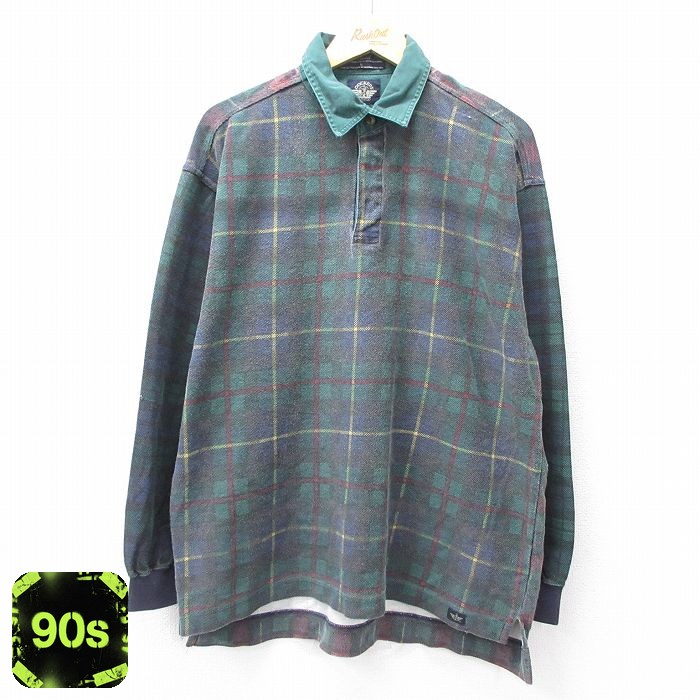 【50%OFF】ドッカーズ 90s 長袖ラガーシャツ チェック グリーン XL | 古着