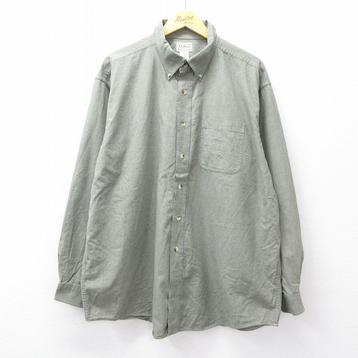 XL★古着 エルエルビーン LLBEAN 長袖 ブランド シャツ メンズ 00年代 00s 大きいサイズ ロング丈 コットン ボタンダウン 薄緑 グリーン 25oct03 中古 トップス