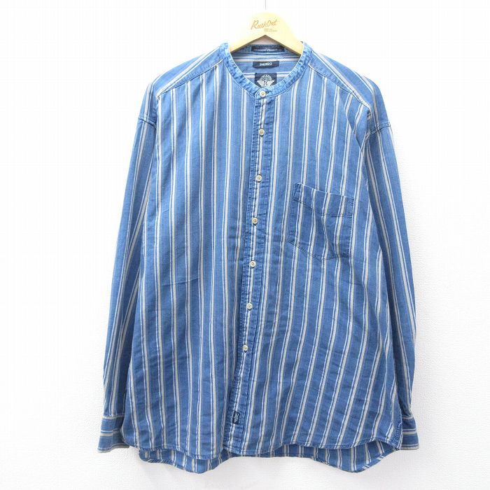 XL★古着 ドッカーズ 長袖 ブランド シャツ メンズ 90年代 90s インディゴ 大きいサイズ コットン ノーカラー 紺他 ネイビー ストライプ 【spe】 25oct03 中古 トップス