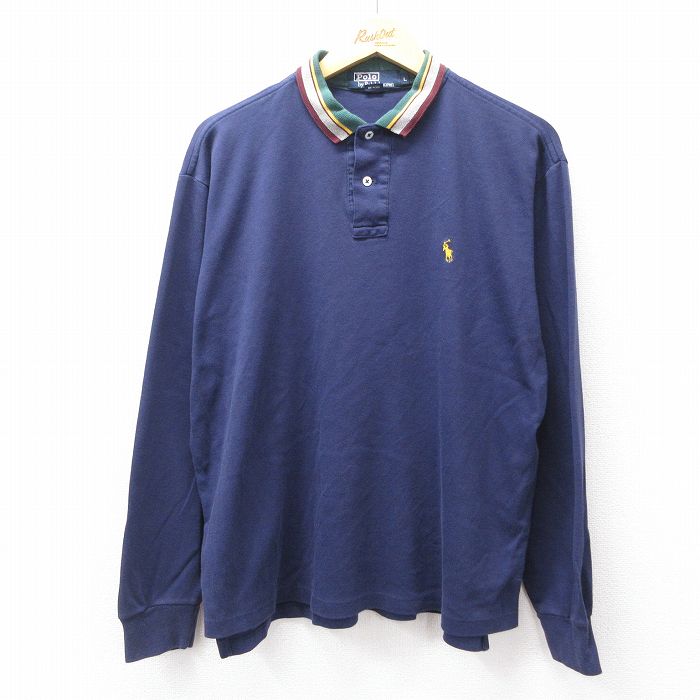 ラルフローレン 90s 長袖ポロシャツ ワンポイントロゴ ネイビー XL | 古着