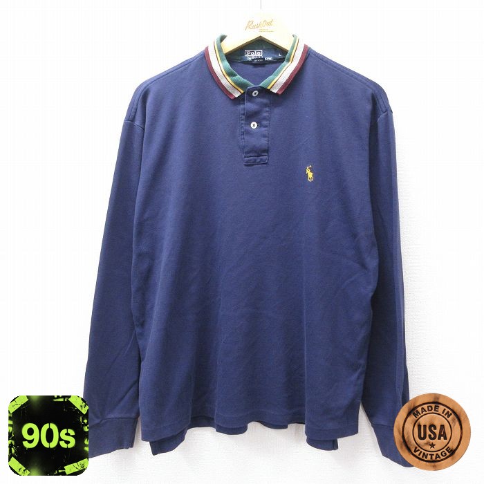 ラルフローレン 90s 長袖ポロシャツ ワンポイントロゴ ネイビー XL | 古着