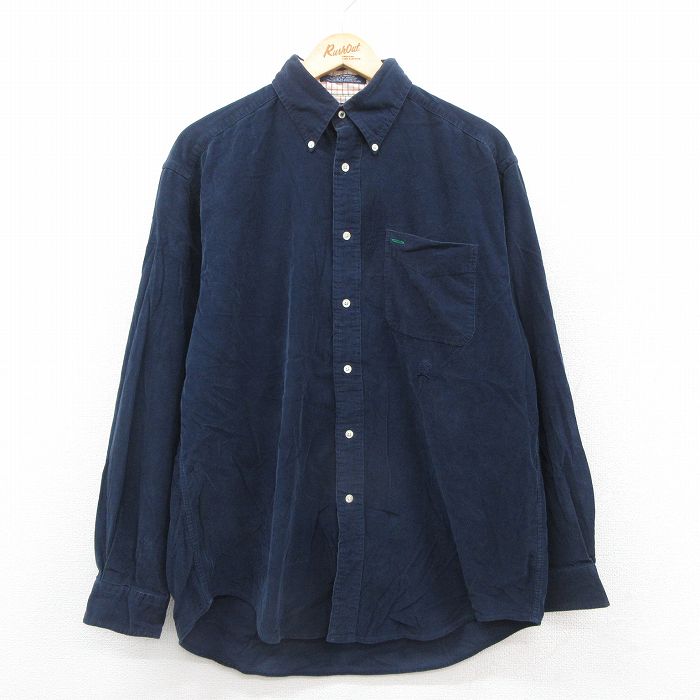 XL★古着 トミーヒルフィガー TOMMY HILFIGER 長袖 ブランド シャツ メンズ 90年代 90s コーデュロイ コットン ボタンダウン 紺 ネイビー 25oct07 中古 トップス