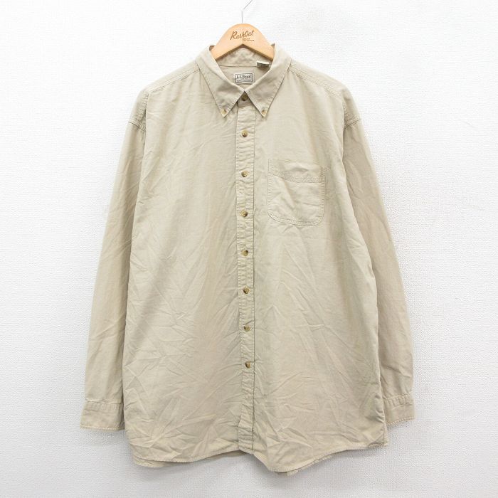 XL★古着 エルエルビーン LLBEAN 長袖 ブランド シャツ メンズ 00年代 00s 大きいサイズ ロング丈 コットン ボタンダウン ベージュ カーキ 25oct07 中古 トップス