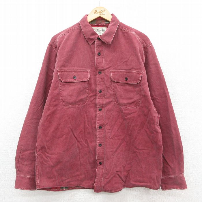 XL★古着 エルエルビーン LLBEAN 長袖 ブランド シャツ メンズ 00年代 00s コットン エンジ 内側フランネル 25oct07 中古 トップス