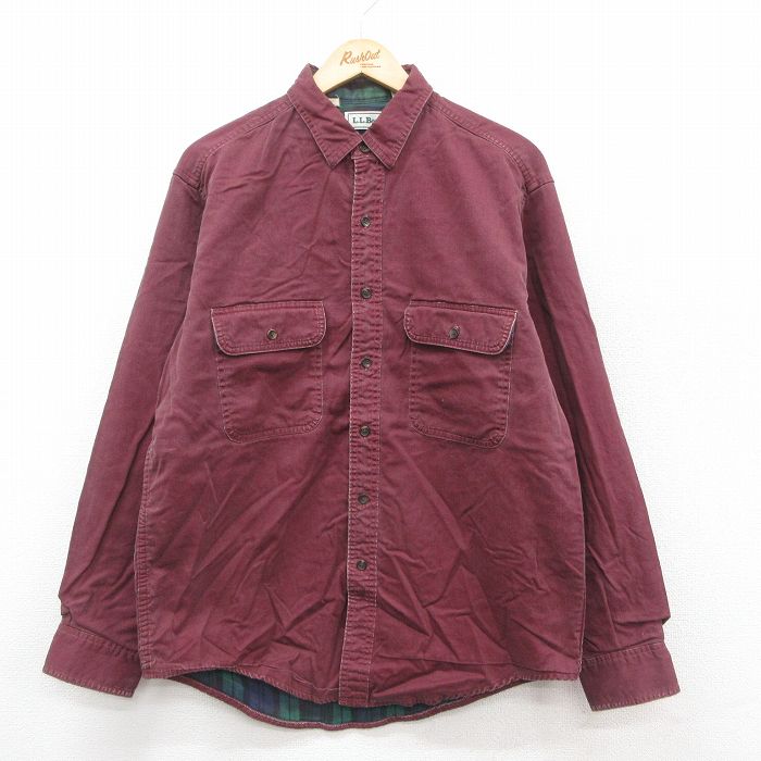 【50%OFF】エルエルビーン 90s 長袖シャツ 内側フランネル バーガンディ L | 古着