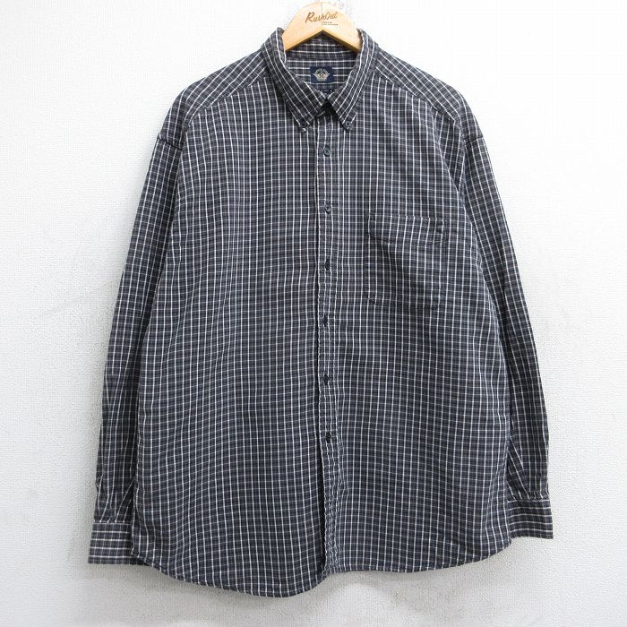 XL★古着 ドッカーズ 長袖 ブランド シャツ メンズ コットン ボタンダウン 濃グレー他 チェック 25oct14 中古 トップス