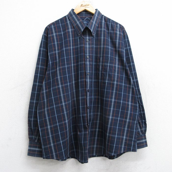 XL★古着 ドッカーズ 長袖 ブランド シャツ メンズ 大きいサイズ ボタンダウン 紺他 ネイビー チェック 25oct14 中古 トップス