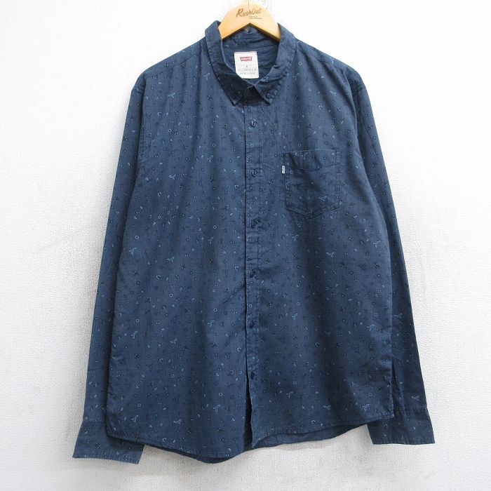 L★古着 リーバイス Levis 長袖 ブランド シャツ メンズ 花柄 ボタンダウン 紺系他 ネイビー 25oct14 中古 トップス