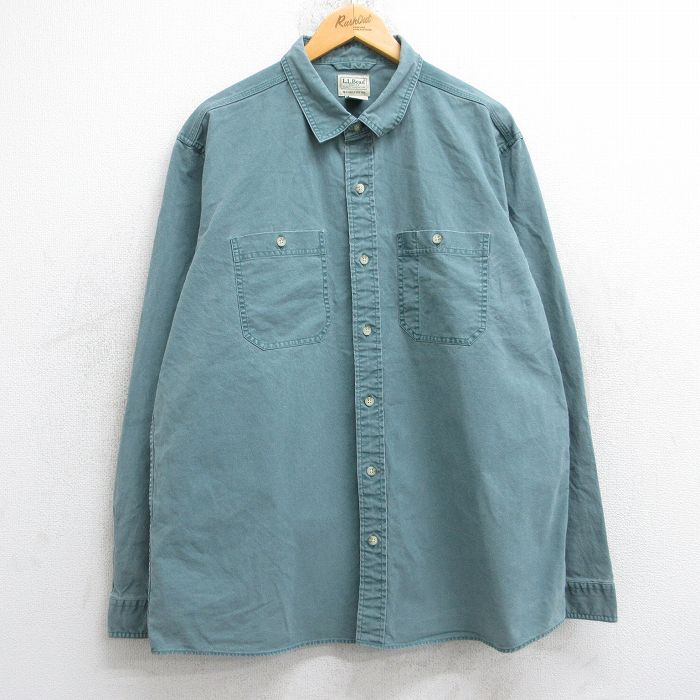【20%OFF】XL★古着 エルエルビーン LLBEAN 長袖 ブランド シャツ メンズ 00年代 00s 大きいサイズ コットン 薄緑系 グリーン 25oct18 中古 トップス