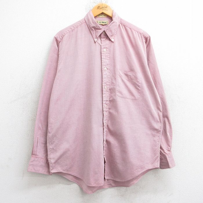 L★古着 エルエルビーン LLBEAN 長袖 ブランド シャツ メンズ 90年代 90s コットン ボタンダウン ピンク系 25oct18 中古 トップス