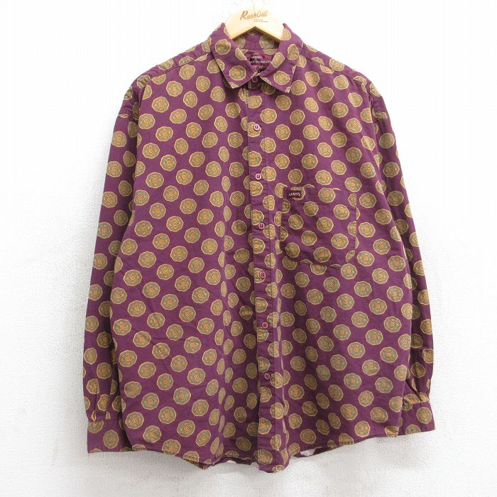 XL★古着 ゲス GUESS 長袖 ブランド シャツ メンズ 総柄 コットン エンジ 25oct18 中古 トップス