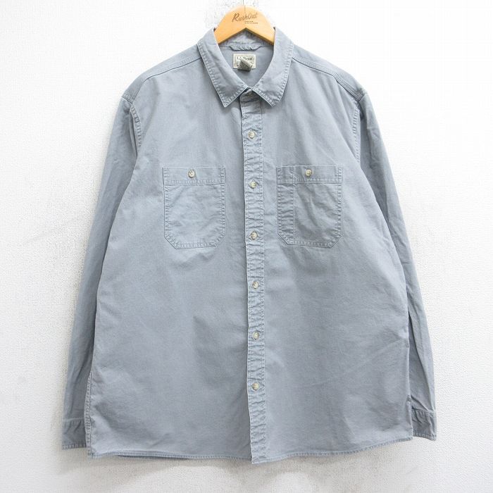 XL★古着 エルエルビーン LLBEAN 長袖 ブランド シャツ メンズ 00年代 00s 大きいサイズ ロング丈 コットン グレー 25oct20 中古 トップス