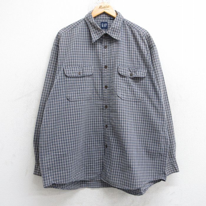 【20%OFF】XL★古着 ギャップ GAP 長袖 ブランド シャツ メンズ 00年代 00s 大きいサイズ コットン 茶系他 ブラウン チェック 25oct20 中古 トップス