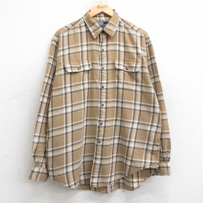 XL★古着 ラルフローレン Ralph Lauren 長袖 ブランド シャツ メンズ 90年代 90s HALPERN 大きいサイズ ベージュ他 カーキ チェック 【spe】 25oct20 中古 トップス
