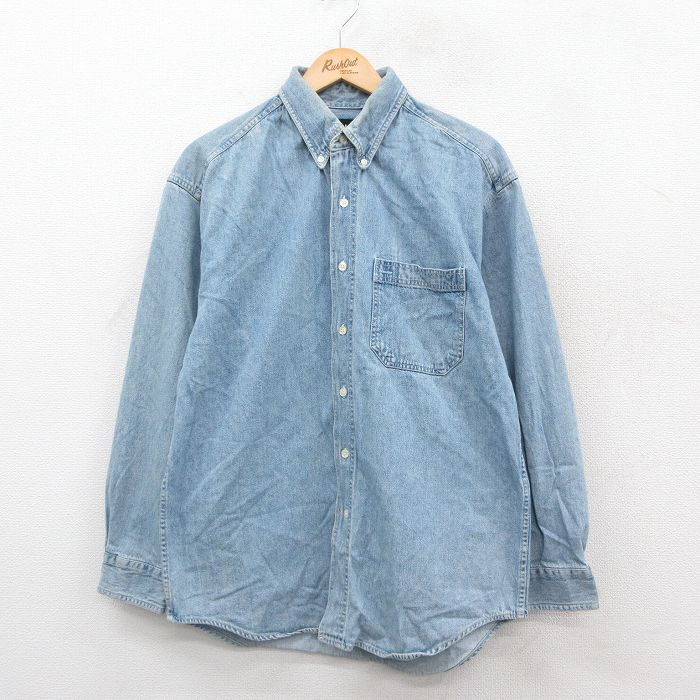 【20%OFF】L★古着 ギャップ GAP 長袖 ブランド シャツ メンズ 00年代 00s コットン ボタンダウン 薄紺 ネイビー デニム 25oct22 中古 トップス